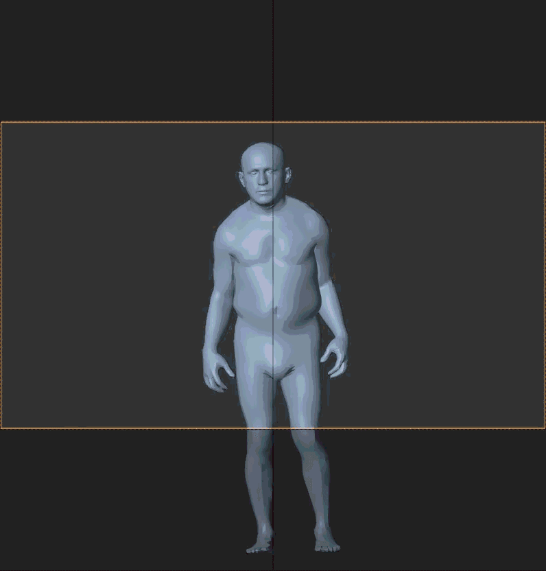 Simulated human figure standing in a 3D motion-generation scene, evaluated against a feasibility bounding region